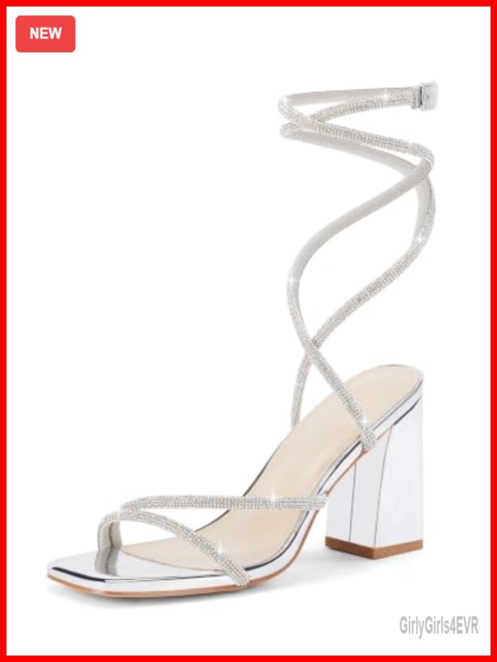 Coutgo Womens Lace Up Chunky Heels Rhinestone Sandals Square Open Toe High